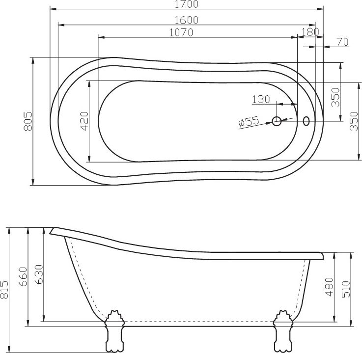 Акриловая ванна BelBagno 170x80 BB04-ROS - 7