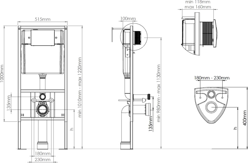 Комплект Унитаз подвесной Seramiksan Petite A101002H с микролифтом + Система инсталляции для унитазов DIWO 4501 + Кнопка смыва DIWO 7315 золотая 577763 - 8
