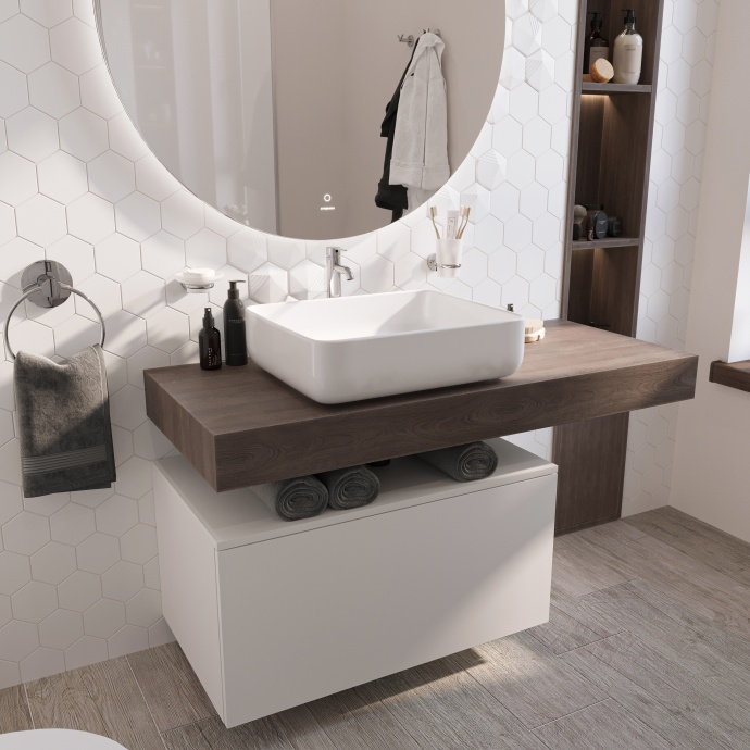 Мебель для ванной STWORKI Ольборг 120 столешница дуб карпентер, без отверстий, с тумбой 80, с раковиной STWORKI Soul 1 белой 489341 - 4