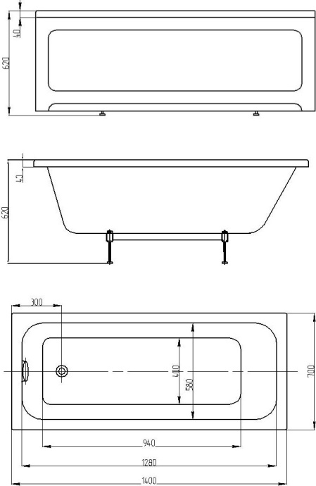 Акриловая ванна Акватек Eco-friendly Мия прямоугольная 140х70 см MIY140-0000001 - 4