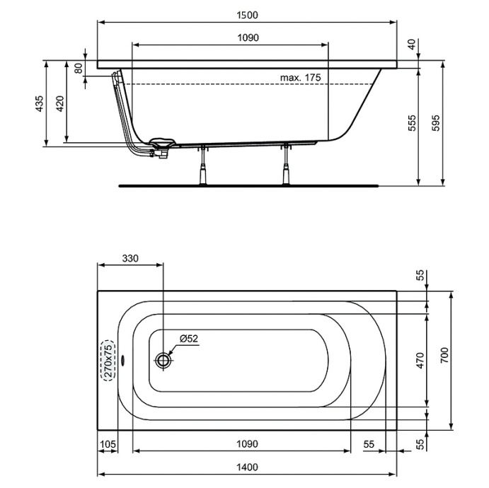 Акриловая ванна Ideal Standard Simplicity 150x70  W004201 - 2