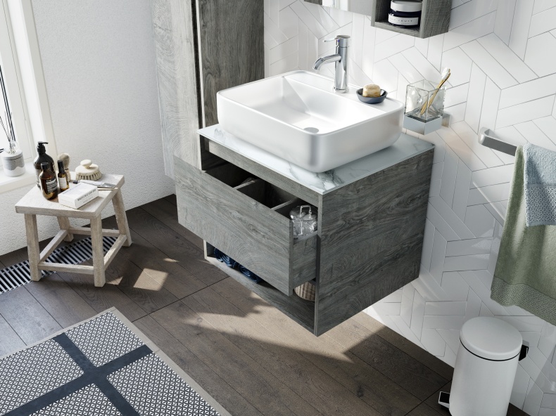 Мебель для ванной STWORKI Карлстад 60 дуб рошелье, монте тиберио, в стиле лофт, подвесная (комплект, гарнитур) 425133 - 1