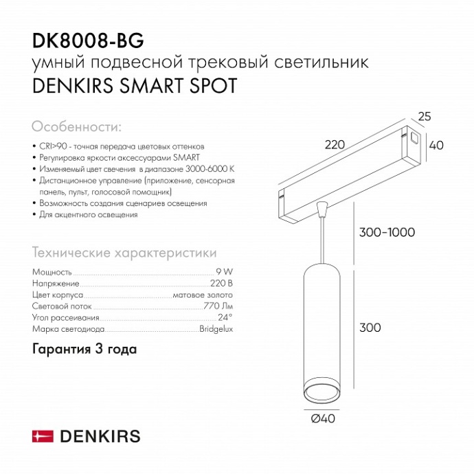 Подвесной светильник Denkirs Smart DK8008-BG - 1
