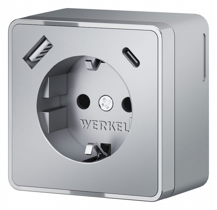 Розетка с заземлением, шторками и USB Werkel Gallant серебряные W5071706 - 0