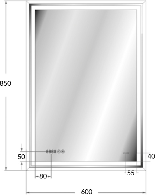 Зеркало LED 080 design pro 60x85 с подсветкой часы с антизапотеванием прямоугольное KN-LU-LED080*60-p-Os - 6